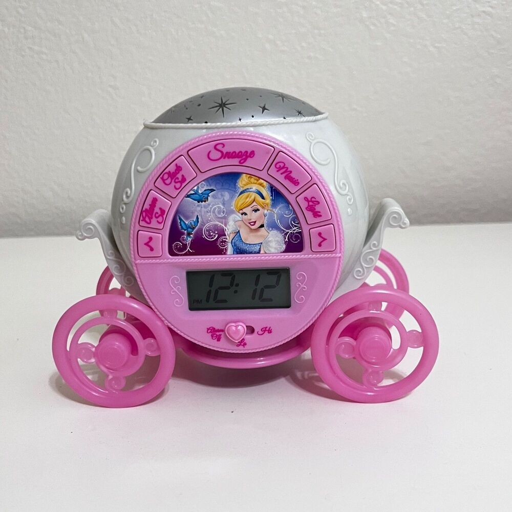 Disney Princess Cinderella Carriage Magical Projection Alarm Clock Lights Up